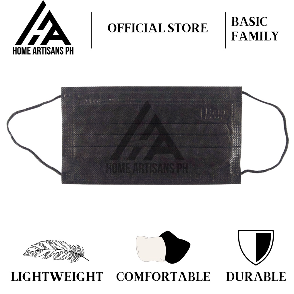 50 PCS Black white Inside Disposable Face Mask Makapal black mask