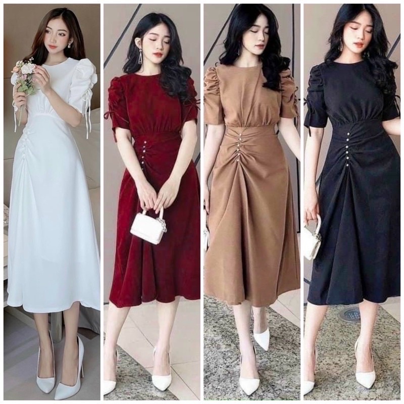 White buttondrawstring party dress in 4 colors (real pictures