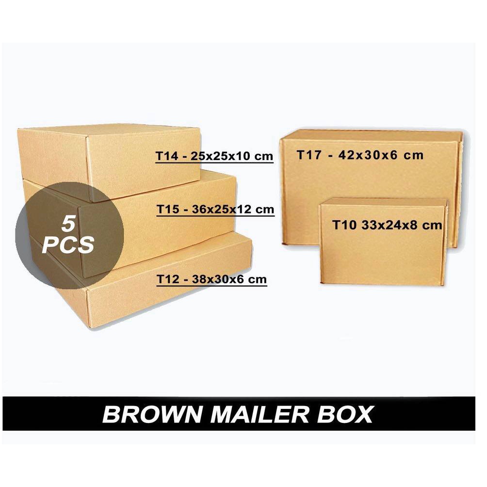 Kraft Corrugated Mailer Box Big Size 5 pcs. (brown, black, pink