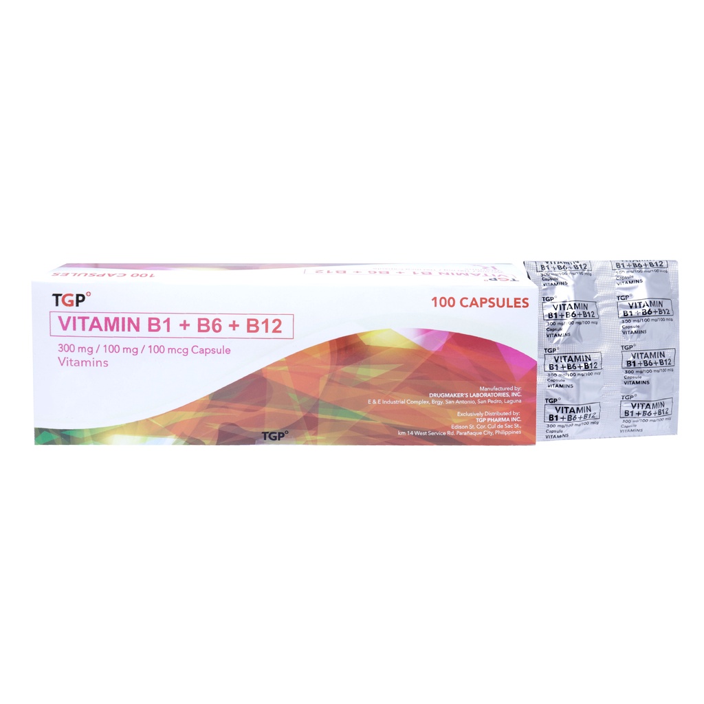TGP Vitamin B1 + B6 + B12 300mg/100mg/100mcg 10 capsules/pack Vitamin B