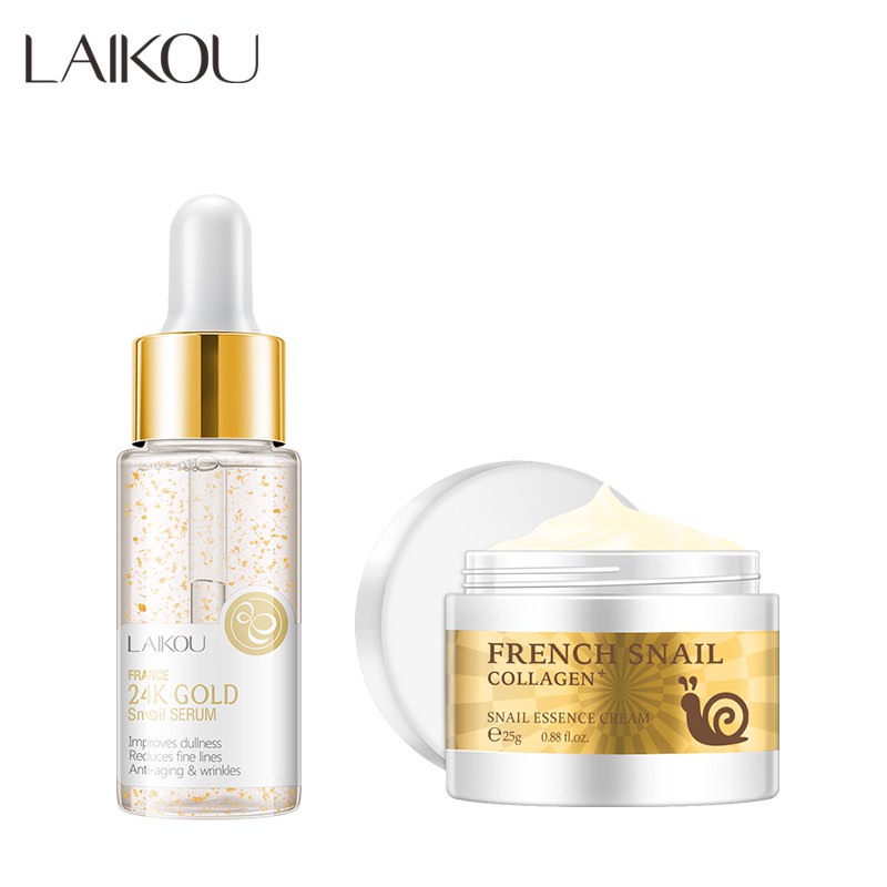 LAIKOU 24k Gold Snail Face Serum + Snail Extract Face Cream Repairing