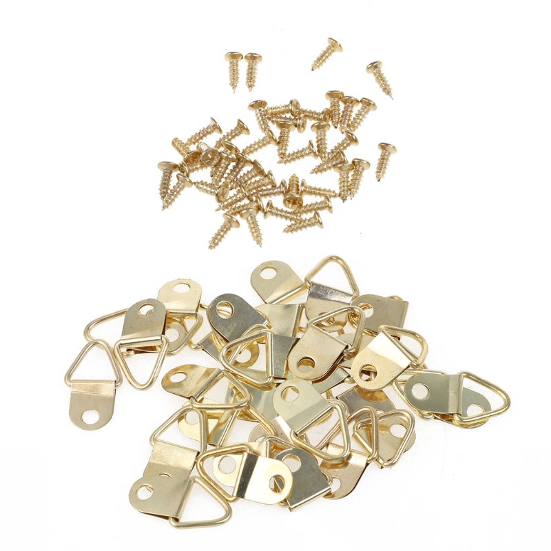 100PCS Gold Small DRing Picture Hanger with Screws Frame Triangle Ring