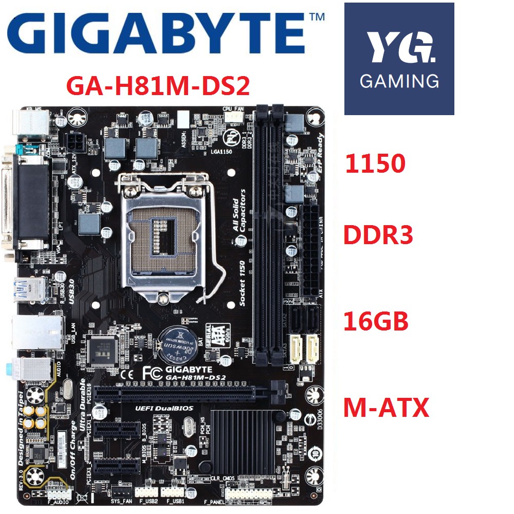 Gigabyte GAH81MDS2 LGA 1150 DDR3 H81MDS2 for I3 I5 I7 16GB USB3.0
