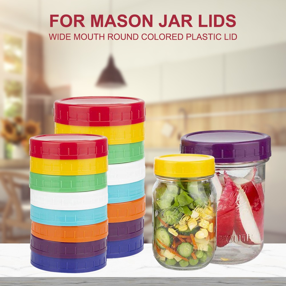 16pcs Mason Jar Lids Wide Mouth Round Colored Plastic Lid for Mason