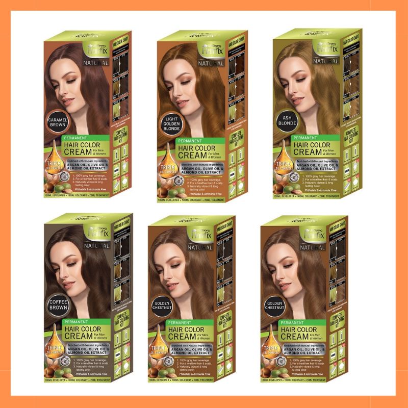 HairFix Natural Hair Color Cream Ash blonde, Ash Brown, Caramel Brown