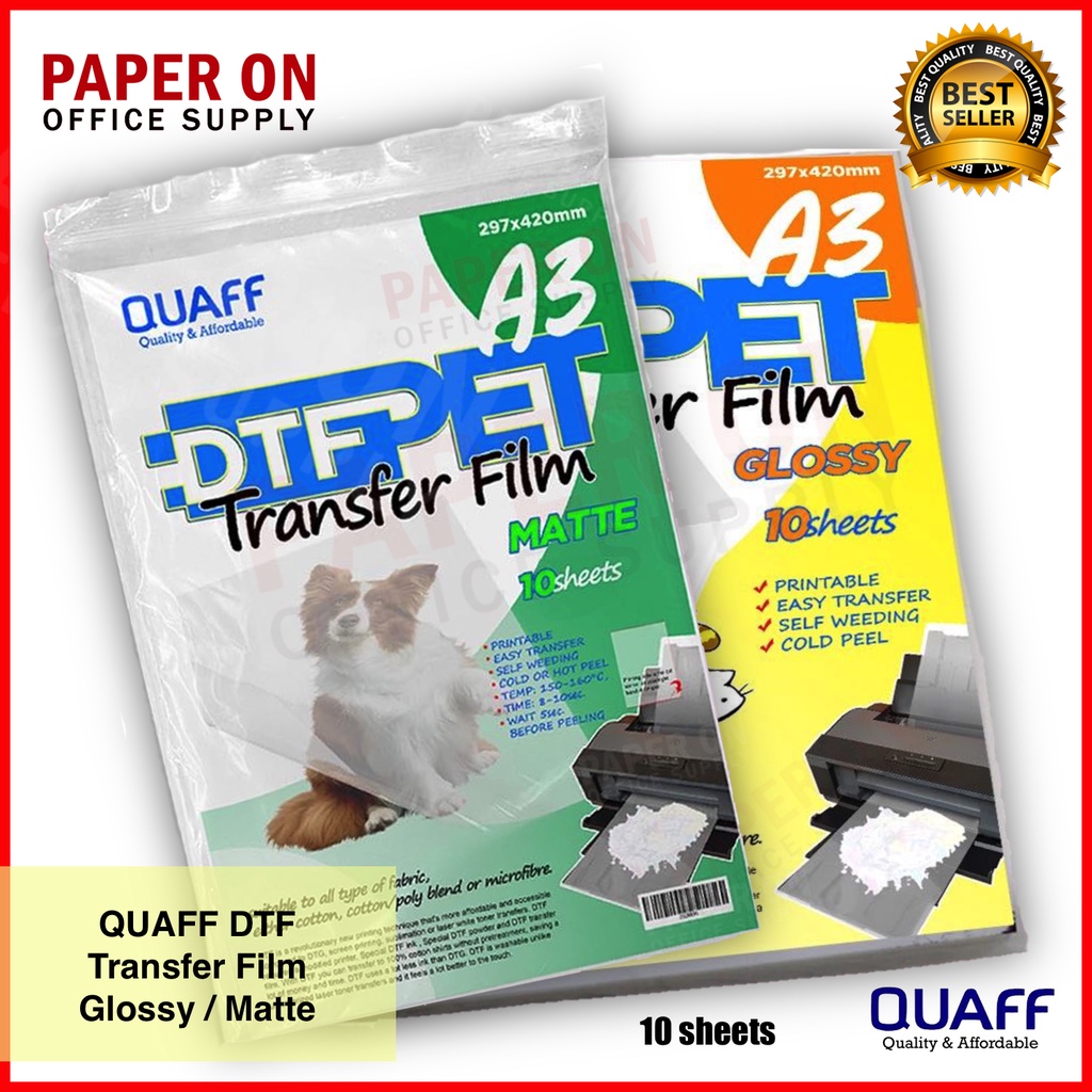 DTF Direct to Film PET Transfer Film Glossy/Matte A3 Size (10 sheets
