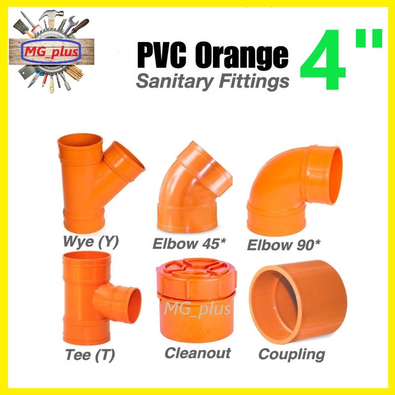 PVC Orange Fittings 4 Inches Sanitary Plumbing Fittings Elbow Tee Wye