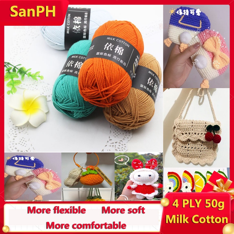 【SanPH】Yarn for crochet 4Ply 50g milk cotton indophil monaco yarns Knitting thread for Scarf Toy