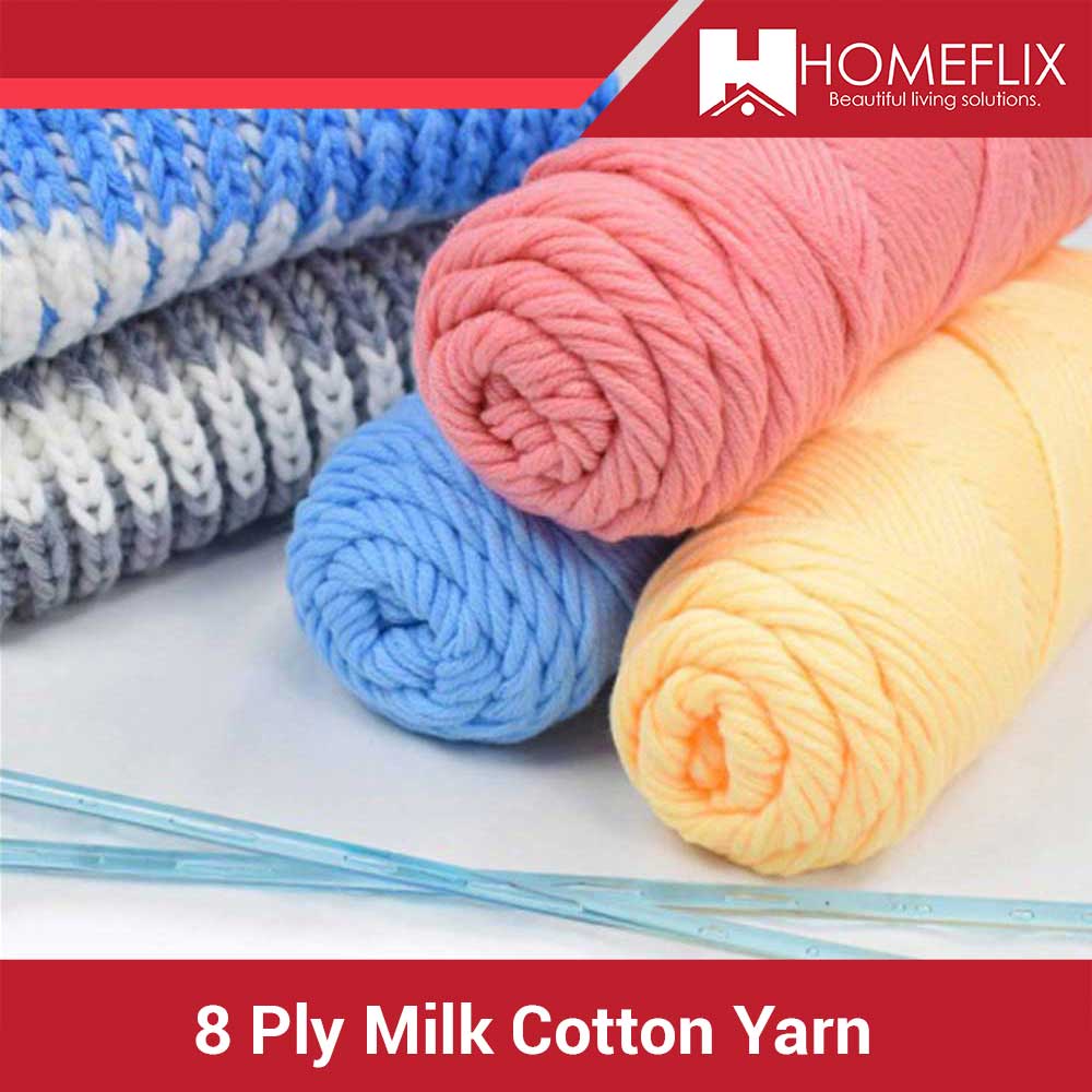 Homeflix 100g Milk Cotton Yarn Twotone/TriColor Wool Yarn 8ply yarn Thread for Hand Knitting
