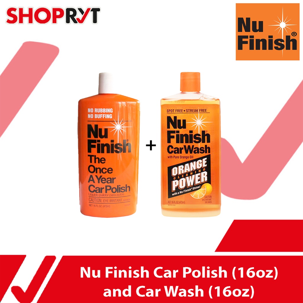 Nu Finish Car Polish Liquid 16oz Car Care Kit + Car Wash 16oz Car