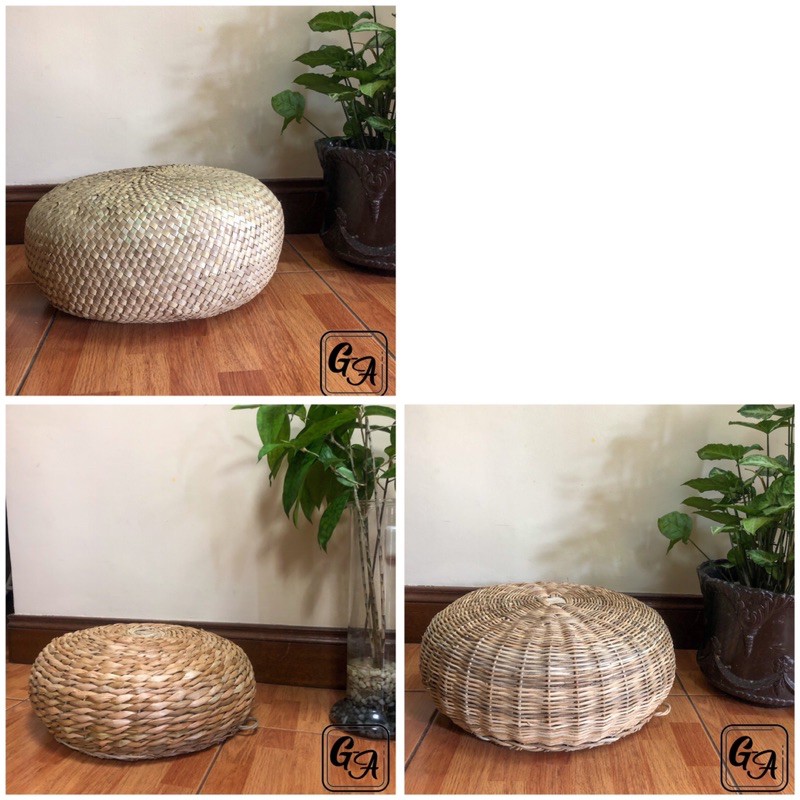 Ottoman Floor Cushion Foot rest Buri wicker Natural Bangcuang