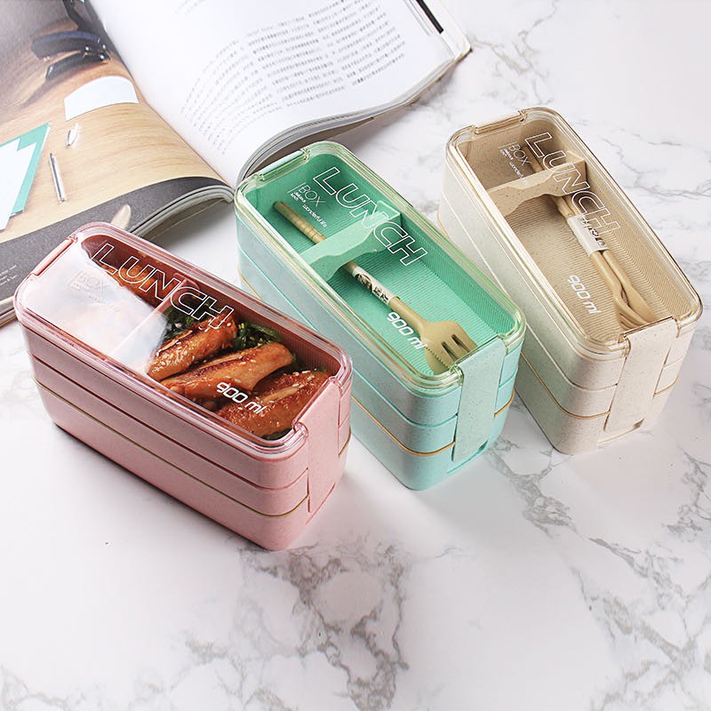 2 Layer/3Layer Japanese Wheat Straw Lunch Box Portable Picnic Food