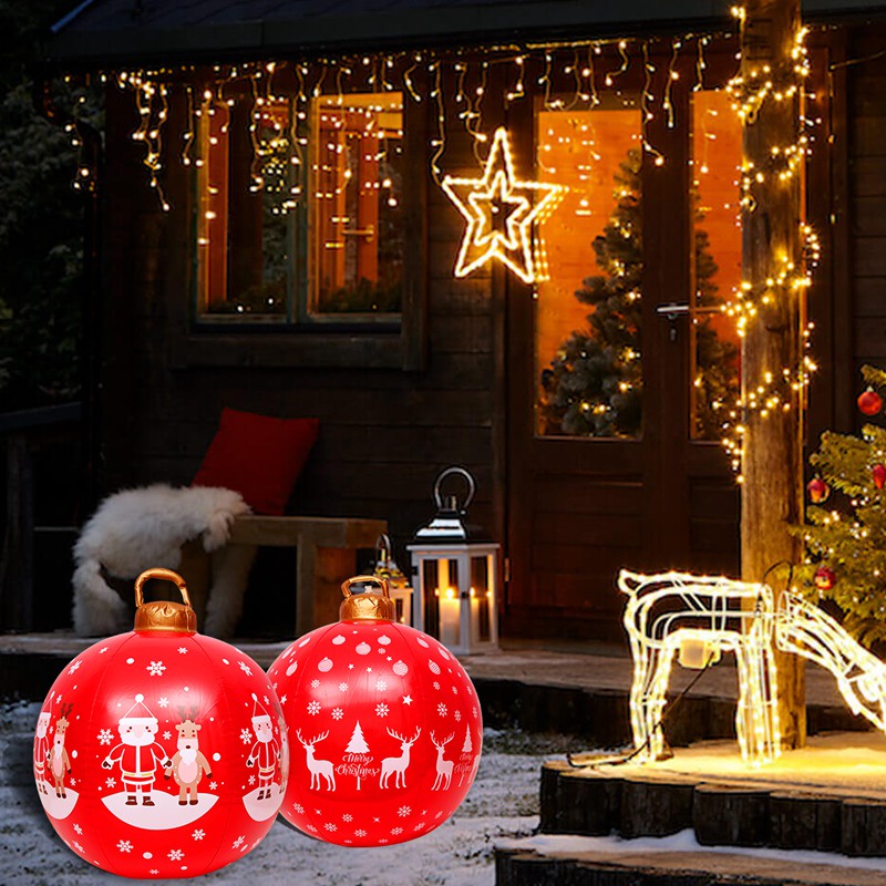 Light Up Inflatable Christmas Ball, Pvc Christmas Inflatable Decor With Led Light Remote For