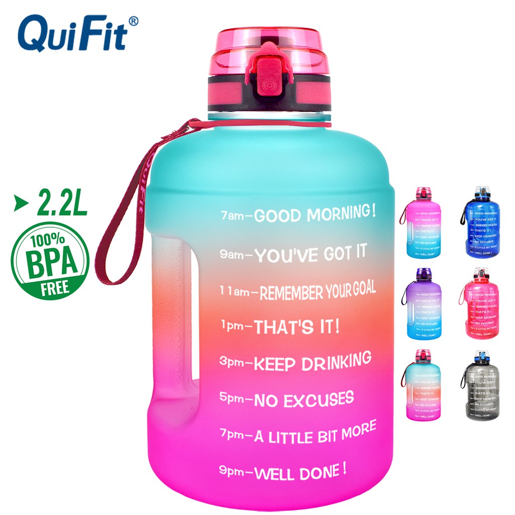 QuiFit 2.2L Gallon Water Bottle With Locking FlipFlop Lid Sport Gym