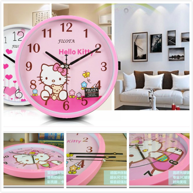 Mute clock wall clock Hello kitty fashion simple wall clock bedroom living room cartoon mute