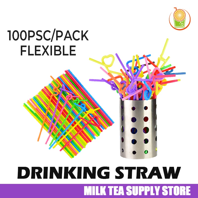100pcs Bendable Straw/Colorful Plastic StrawFlexible Juice Drinking