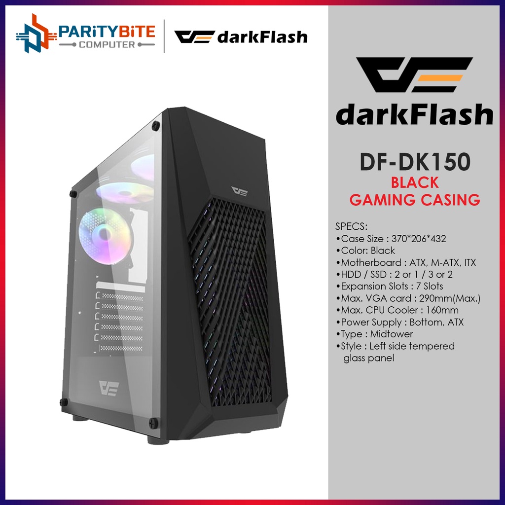 DarkFlash DK150 Black PC Gaming Case Free 3 RGB Fans Shopee Philippines