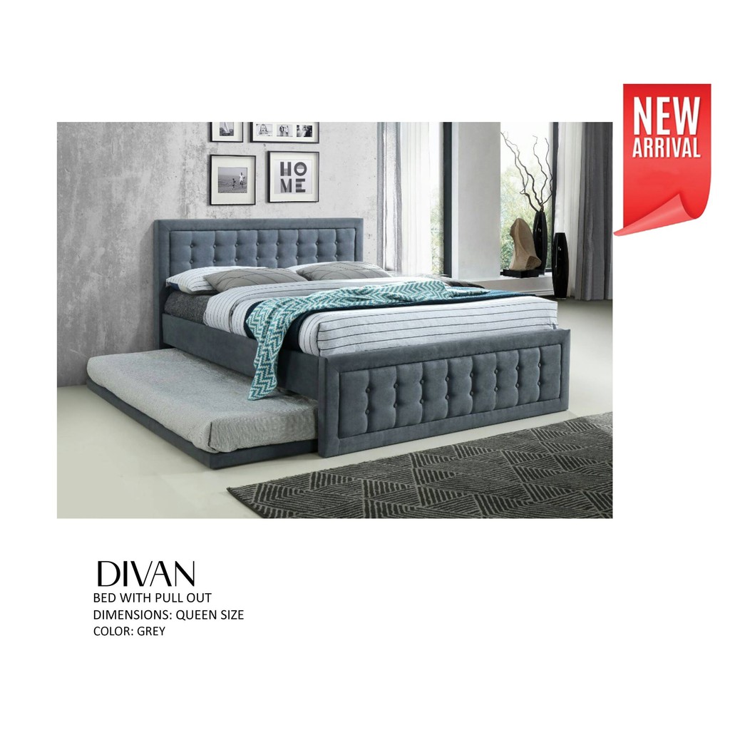 FLRCC Elegant Queen Size Bed Frame with Pull out Bed 60x75 grey COD