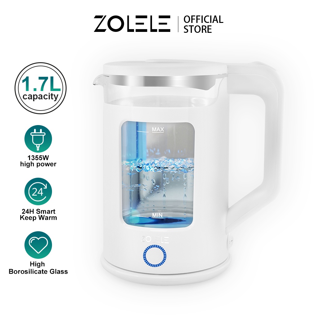 ZOLELE 1.7L Electric Kettle Heater Kettle Electric Heater Translucent