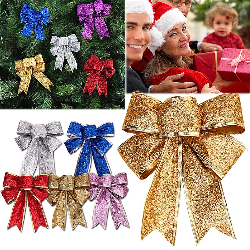 3pcs Christmas Glitter Bows Presents Decoration Large Bowknot Wreath