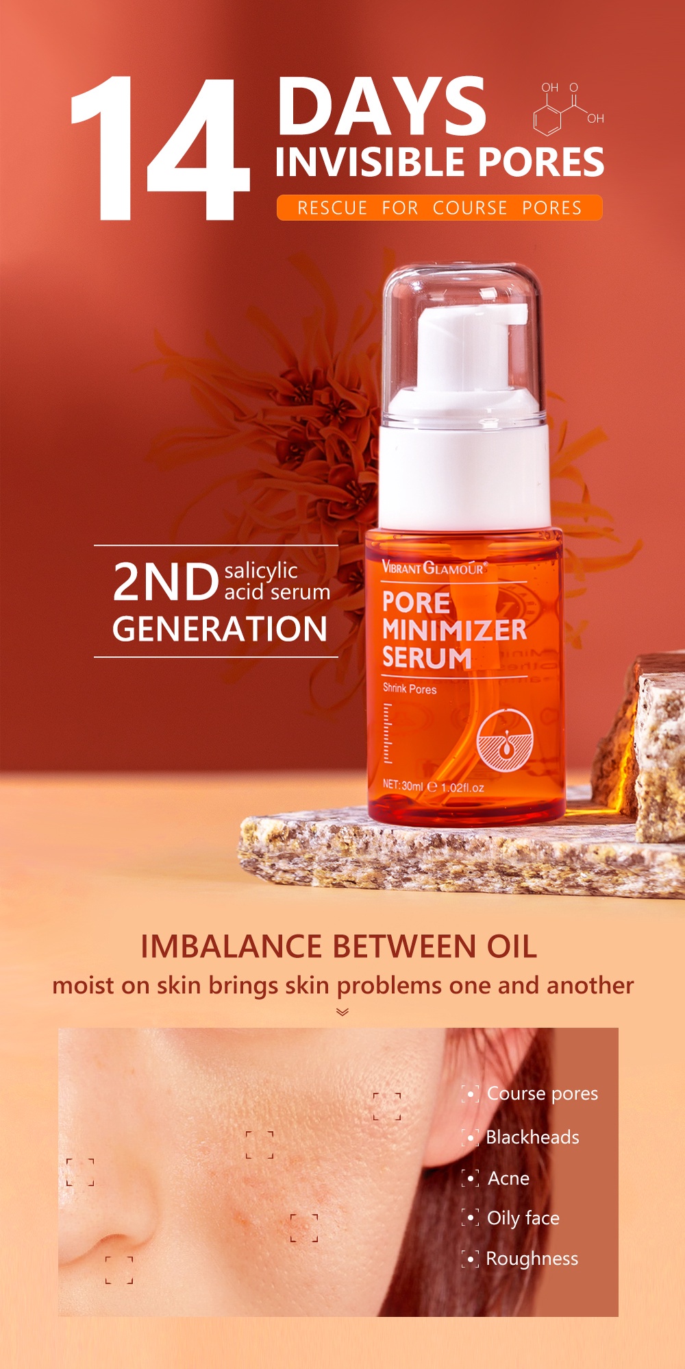 VIBRANT GLAMOUR Pore Minimizer Serum BHA Blackheads Remover Shrink