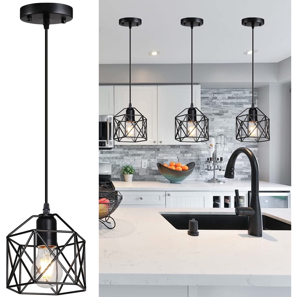 Modern Nordic Pendant Lights Black Iron Retro Loft Cage Pendant Lamp