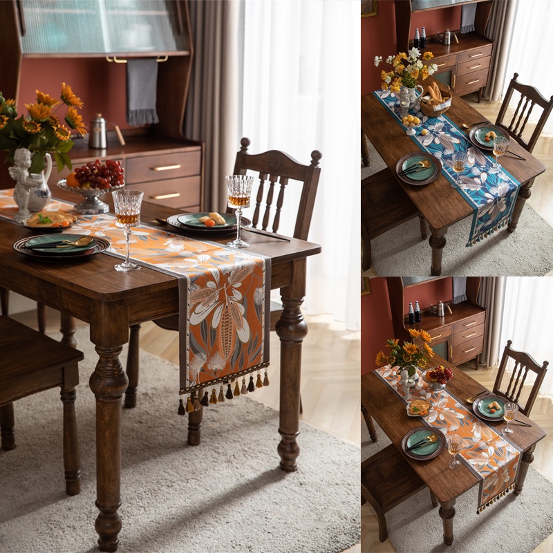 Retro Jacquard Corn Pattern Tassel Table Runner TV Cover Cloth