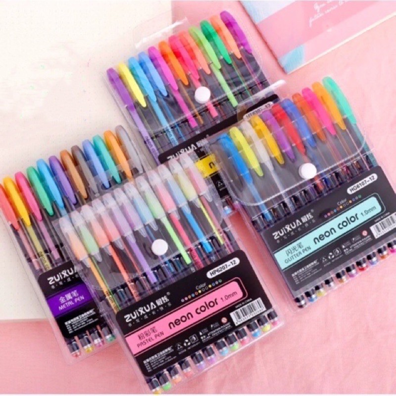 12 Colors Gel Pens Set Neon Glitter Pens for Kids Adult Coloring Books