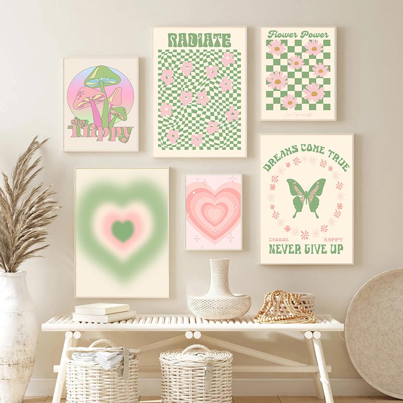 Modern Abstract Floral Heart Mushroom Butterfly Posters Canvas Painting