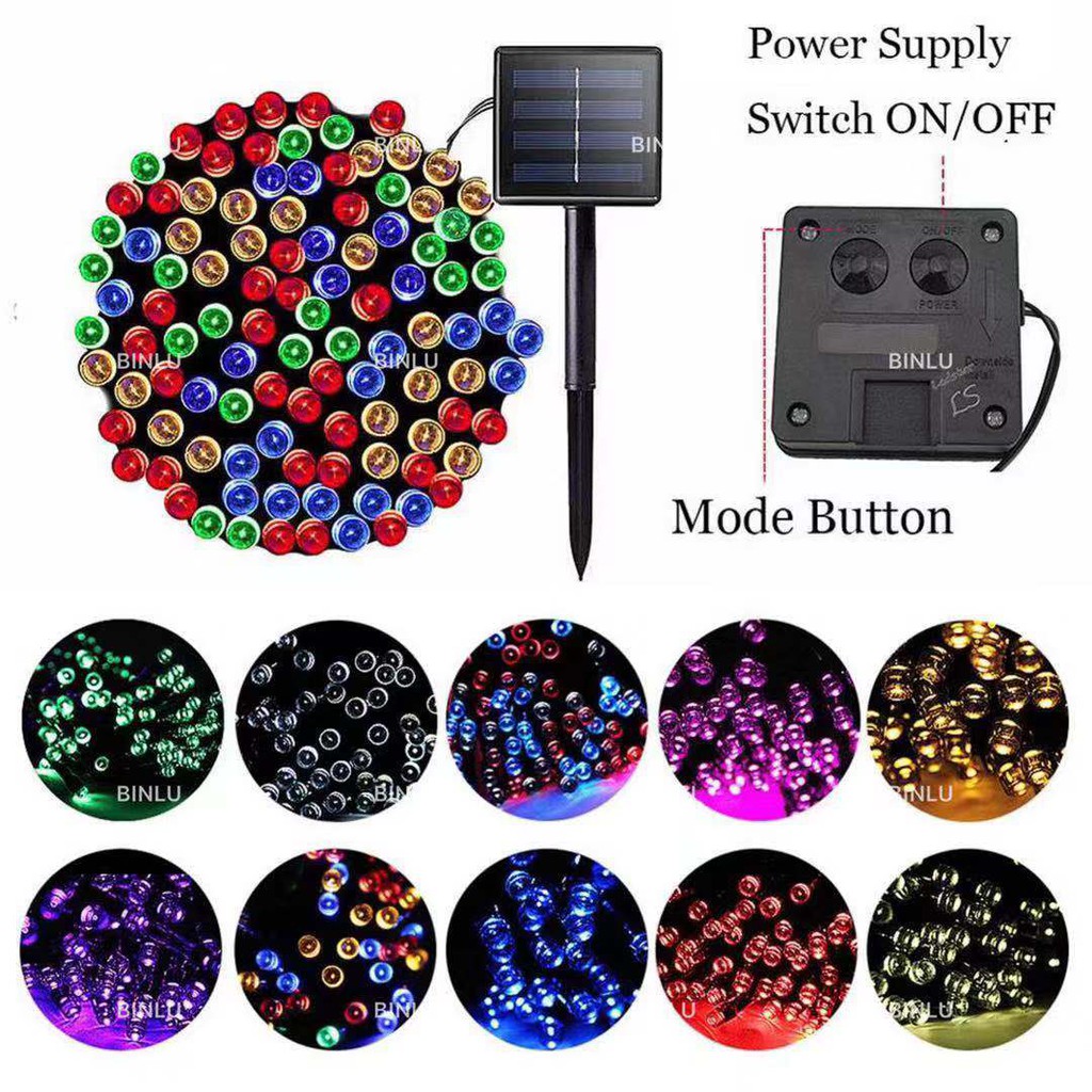 10m LED 100L solar powered waterproof,black thick line wire christmas