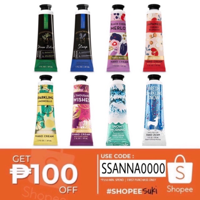 Authentic Bath & Body Works TRAVEL SIZE Hand Cream 29mL Shopee