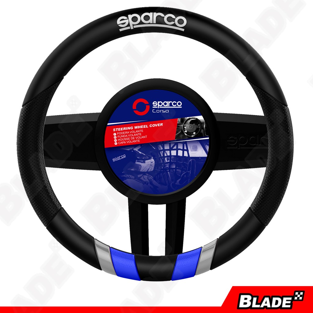 Sparco SPC1115BL Steering Wheel CoverBlack/Blue/Silver) Shopee
