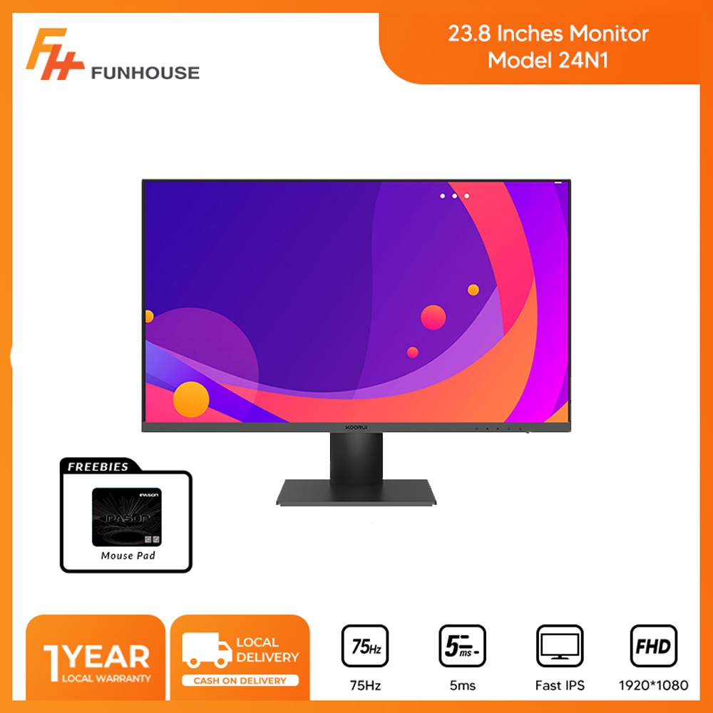 Koorui 24N1 BLACK Monitor computer pc 24 inch monitor FHD 1920*1080 IPS