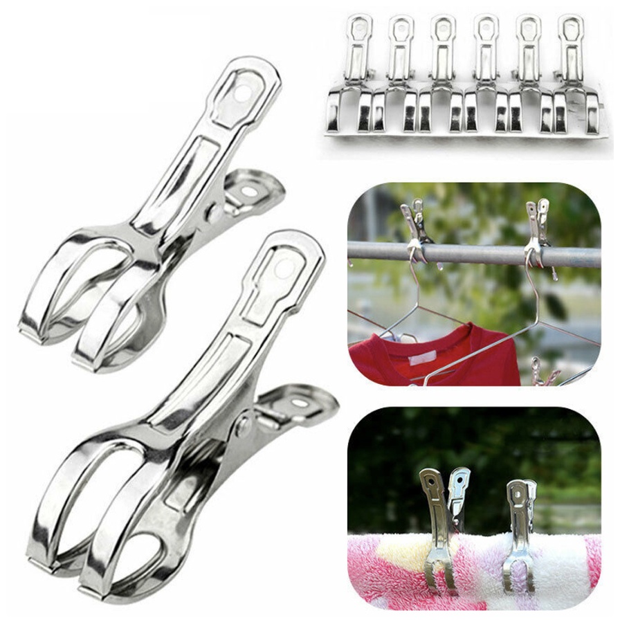 12pcs Large Clothes Pins Stainless Steel Sealing Clip Clothes Pegs