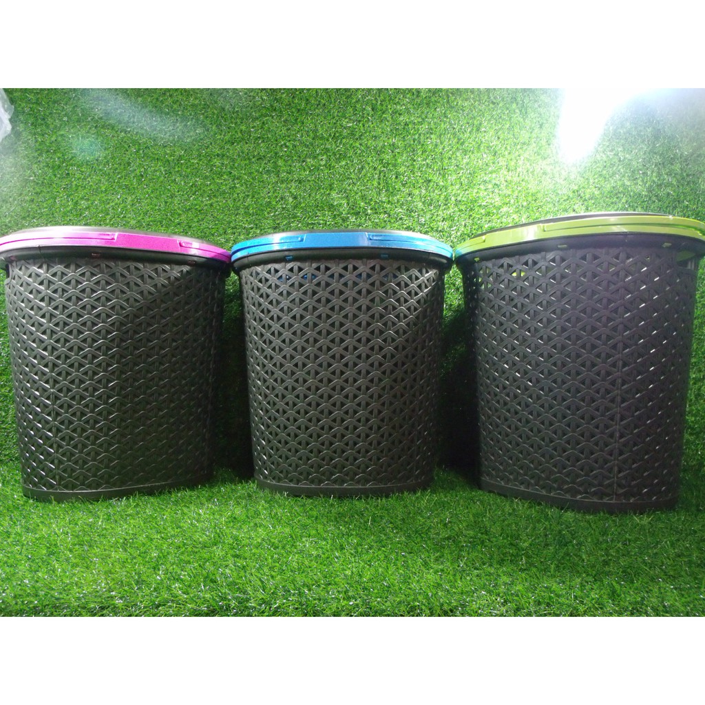 1182 Round Black plastic laundry basket with cover Shopee Philippines