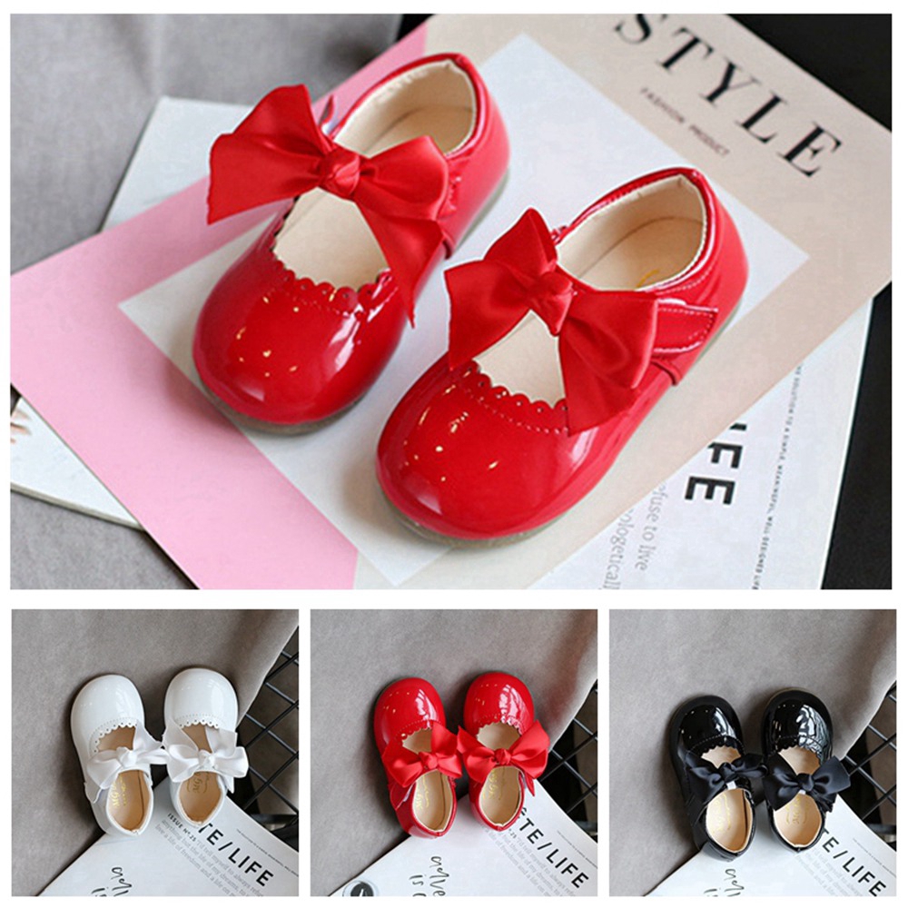 06Yrs Baby Leather Shoes Kids Girls White Shoes Bow Girl Flat Shoes