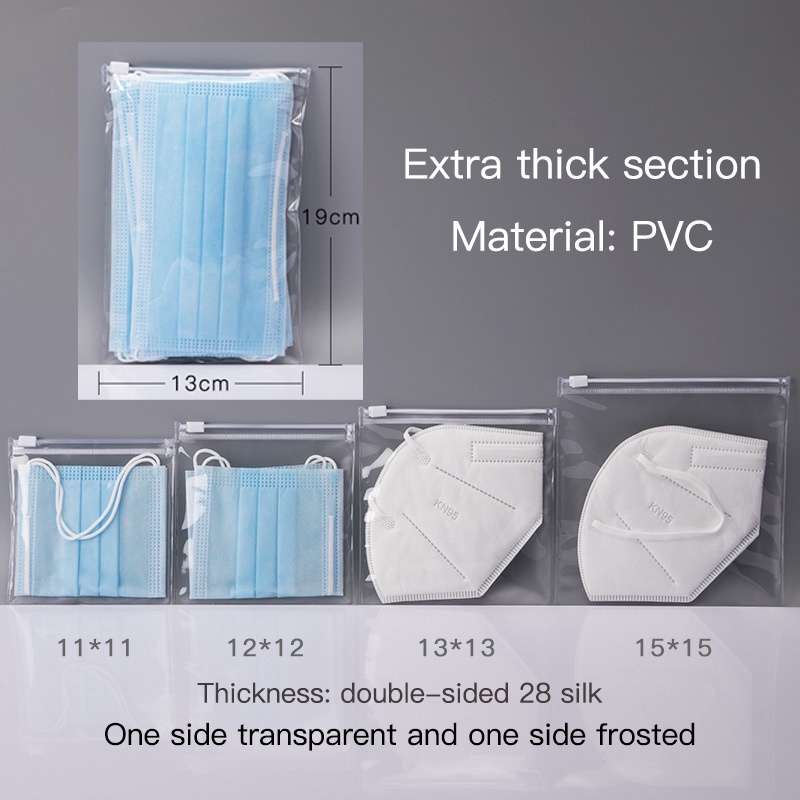 PVC Mask Storage Bags Face Masks Storage Zipper Case Casing Bag