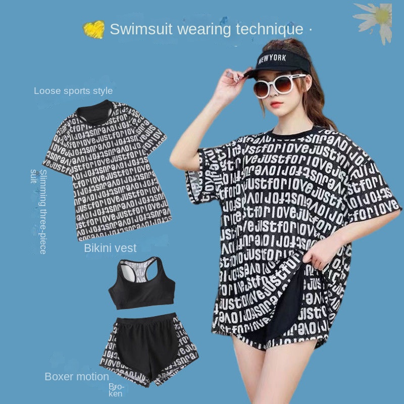 3 Piece Swimsuit Loose Conservative Show Thin Meat Covering Gather