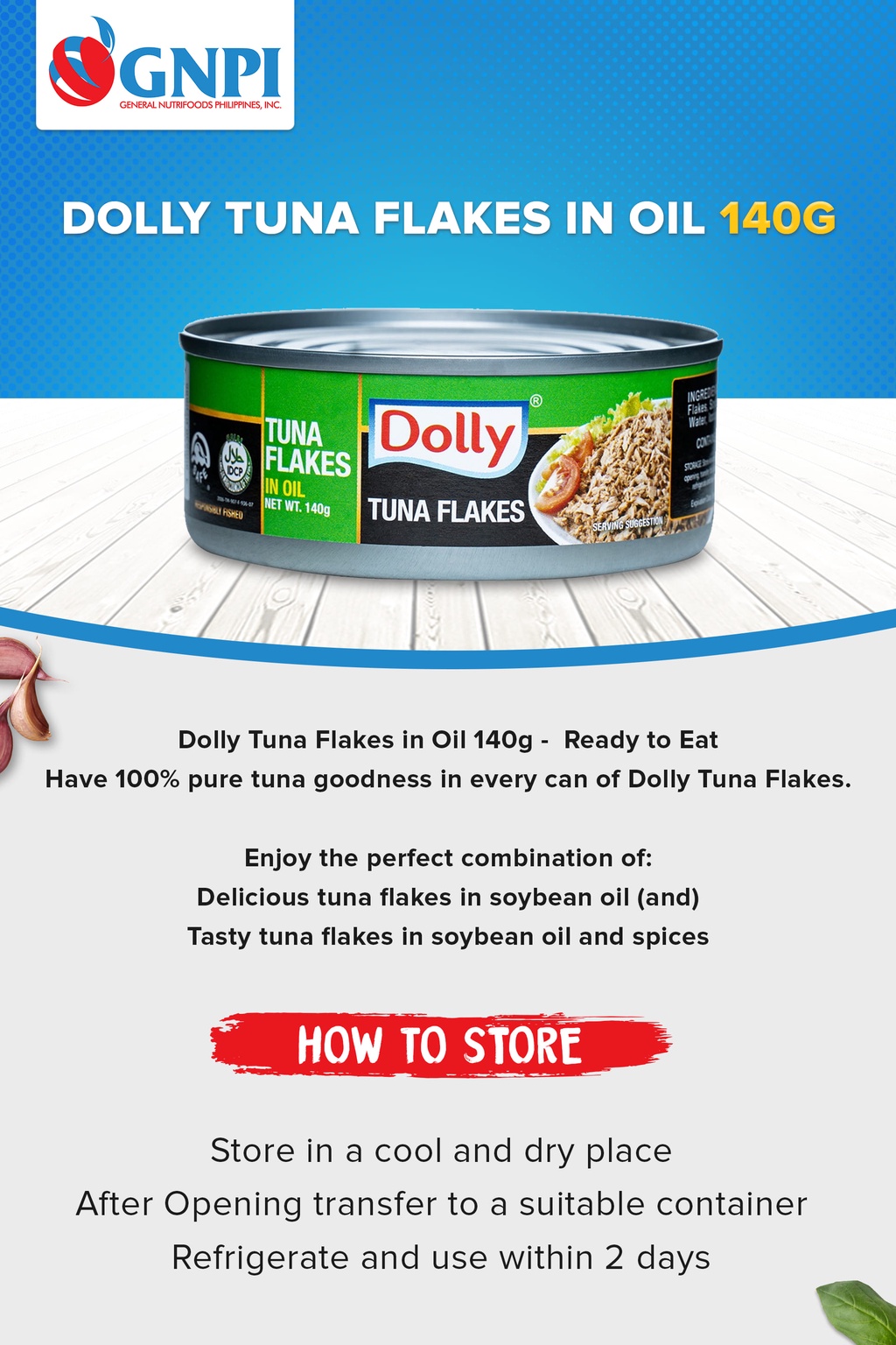 Dolly Tuna Flakes 140g Bundle of 2 Flavors (Oil + Spice Blend) Ready to