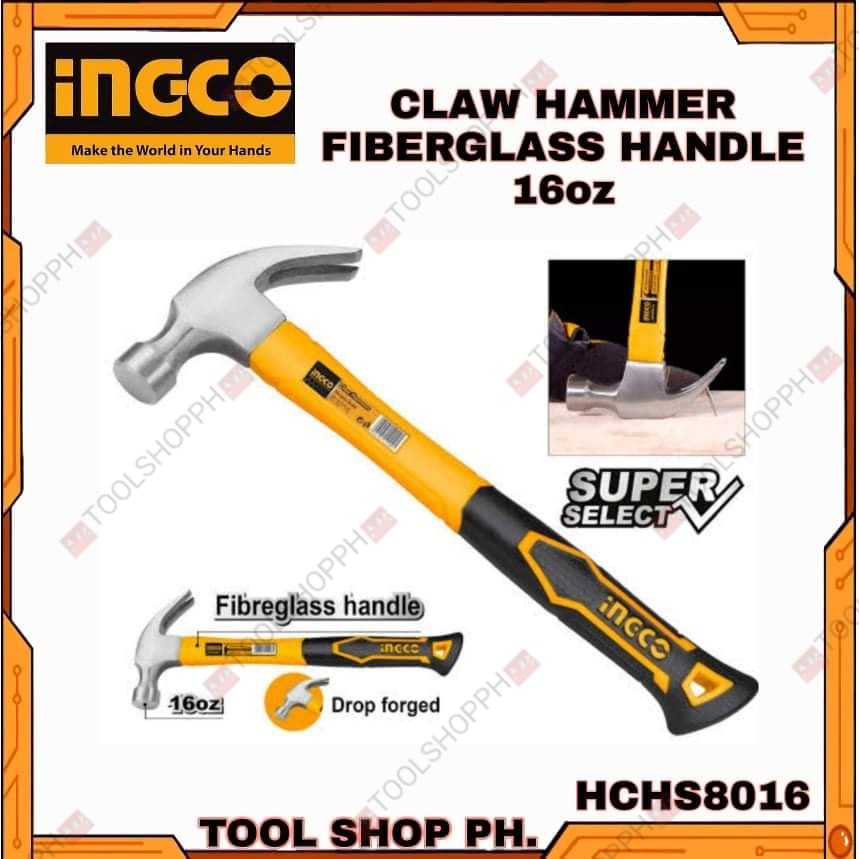 INGCO Claw Hammer Fiberglass Handle 16oz (HCHS8016) Shopee Philippines