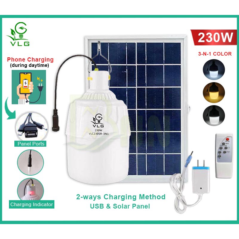 VLG 230W LED SOLAR INDOOR INTELLIGENT EMERGENCY RECHARGEABLE BULB LIGHT