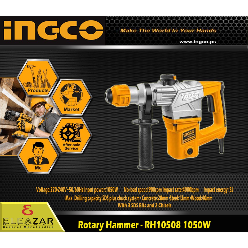 Ingco Original Rotary Hammer Drill/ Chipping Gun 1050W SDS Plus Chuck System RH10508 Shopee