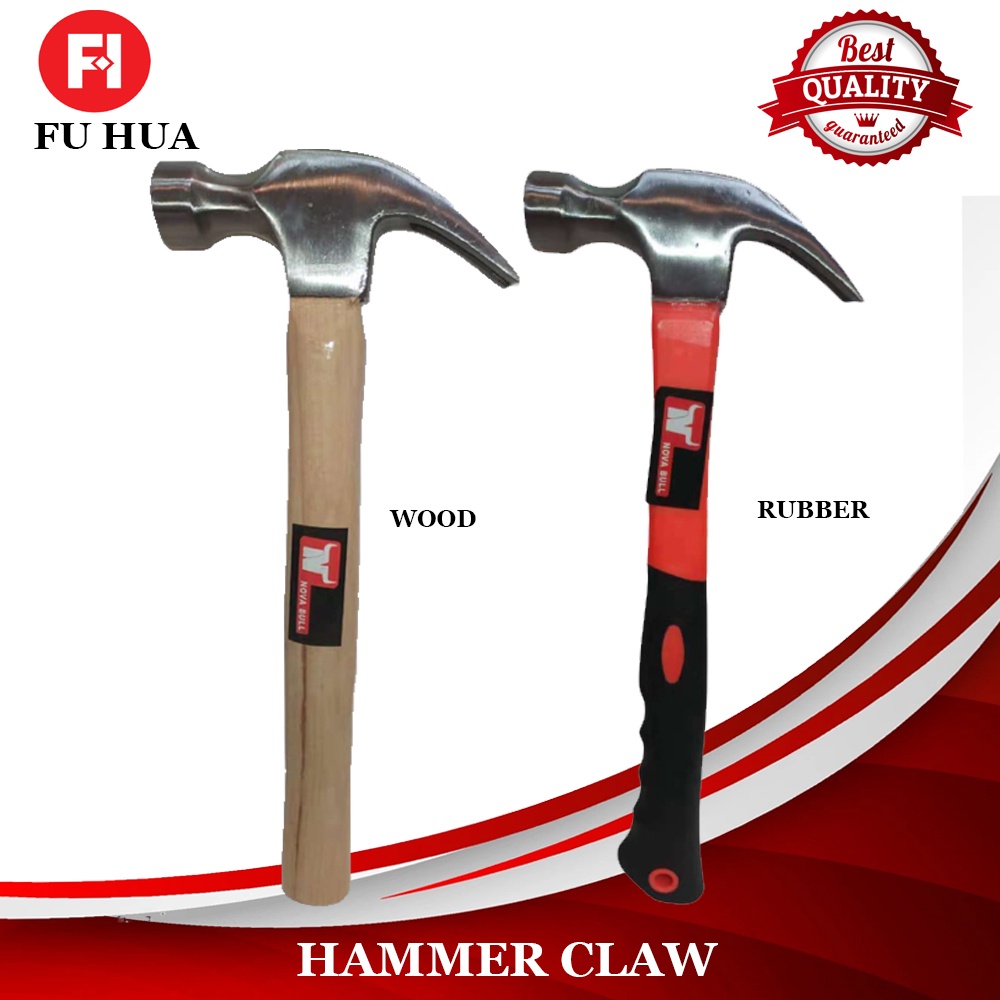 NOVA BULL Claw Hammer Construction Tools Wood & Rubber Handle Heavy