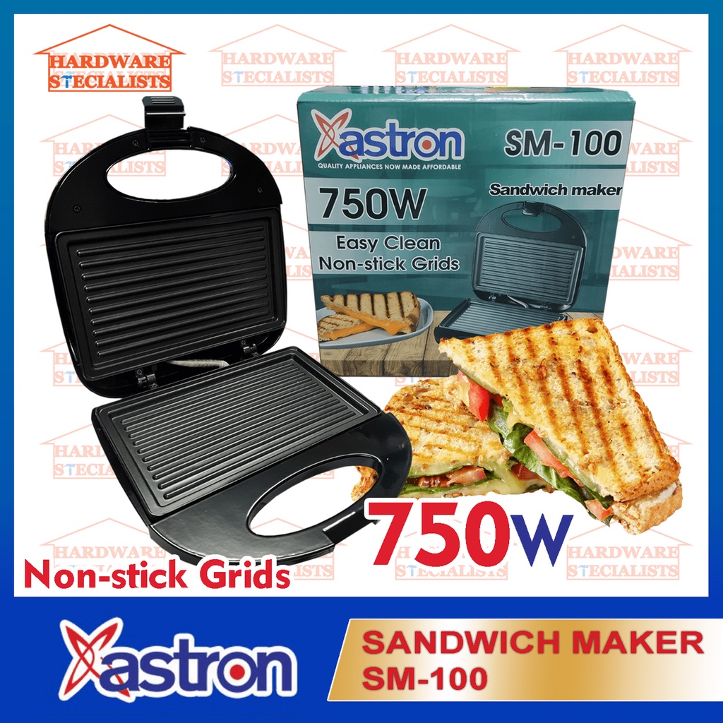 Astron Sandwich Maker Nonstick Double Sided Heating Grids 750W SM100