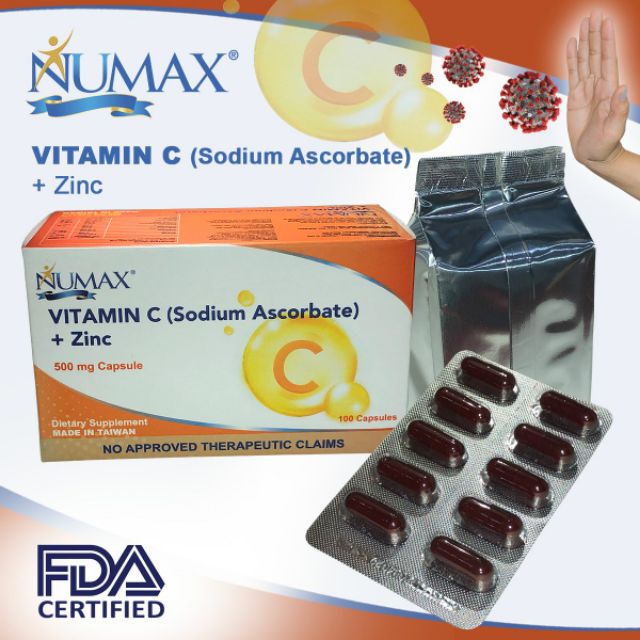 NUMAX VITAMIN C SODIUM ASCORBATE PLUS ZINC 100 CAPSULES Shopee