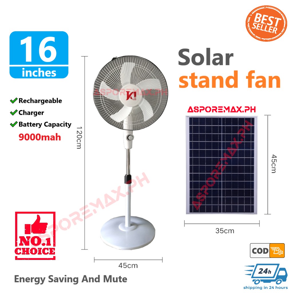 Solar Stand Fan 16 inches Solar Electric Fan plug and play COD Shopee