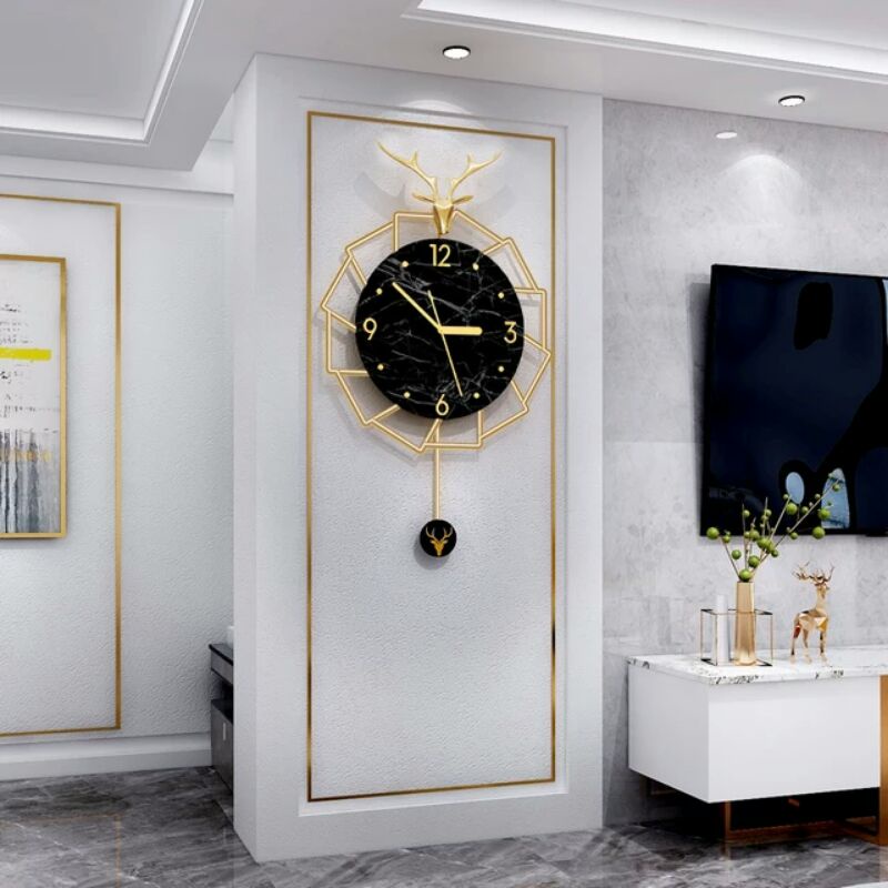 Minimalist Iron Wall Clock with Pendulum Black Gold Home Decoration Shopee Philippines