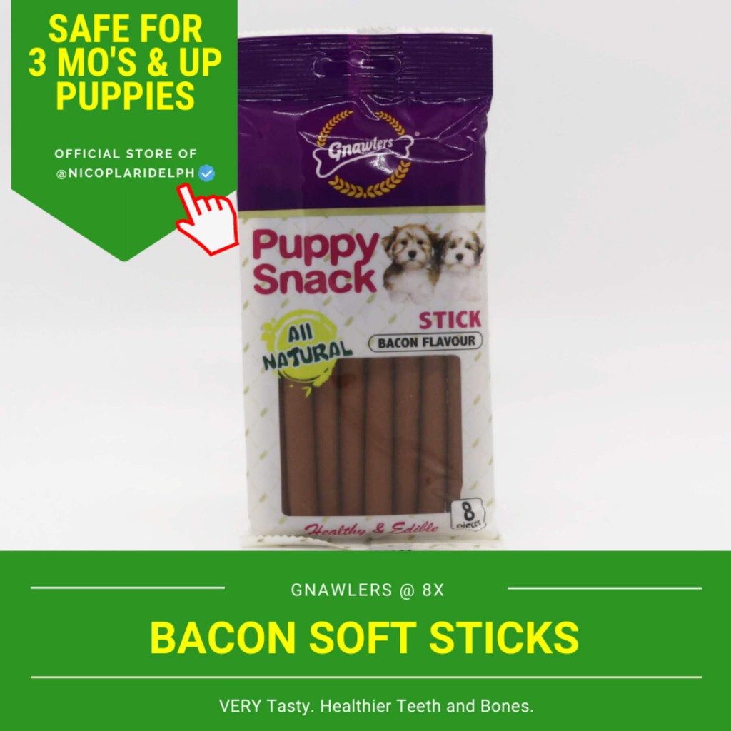 Gnawlers Puppy Snack Bacon Soft Sticks All Natural, Healthy and Edible