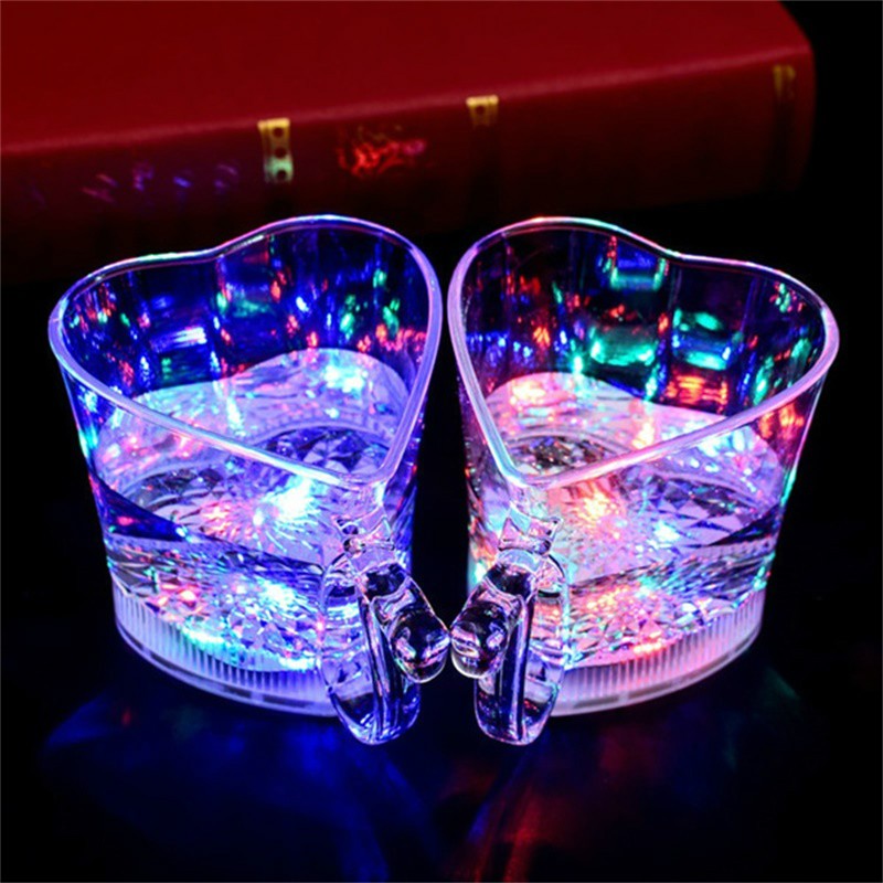 1/2/6PC Flashing Heart Shaped Water Cups Induction Glowing Cup Party Plastic Cup
