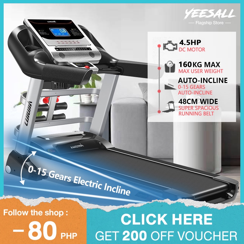 Yeesall 4.5HP Electric Treadmill 015 Gears Incline Bluetooth MultiFunction Treadmill Shopee